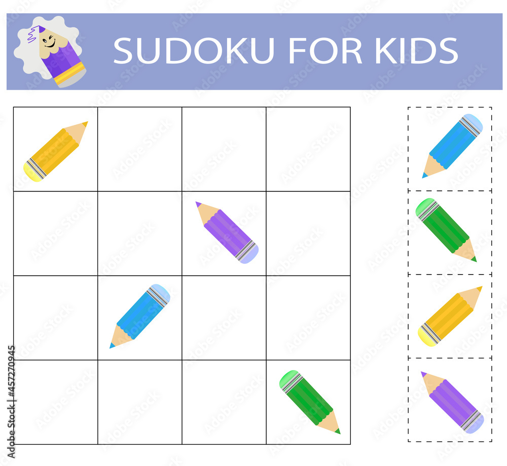 Sudoku for kids. Logical thinking training. Activity page with pictures. Puzzle game. Sudoku for kids. Logical thinking training. Activity page with pictures. Puzzle game.