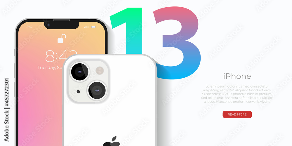 IPhone 13 banner, cover, landing page. Vector rendered mockup on white