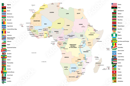 Vector map of the sovereign states of Africa with their flags 