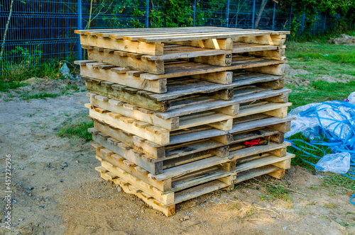 wooden pallets at the construction site photo