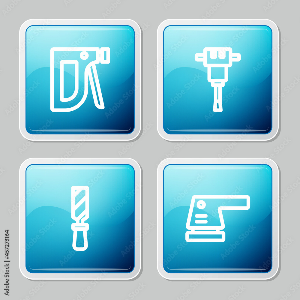 Set line Construction stapler, jackhammer, Rasp metal file and Electric sander icon. Vector Set line Construction stapler, jackhammer, Rasp metal file and Electric sander icon. Vector