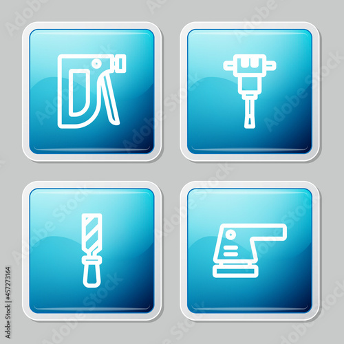 Set line Construction stapler, jackhammer, Rasp metal file and Electric sander icon. Vector