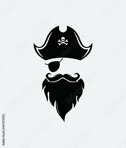 Bearded pirate with  hat. Vector illustration