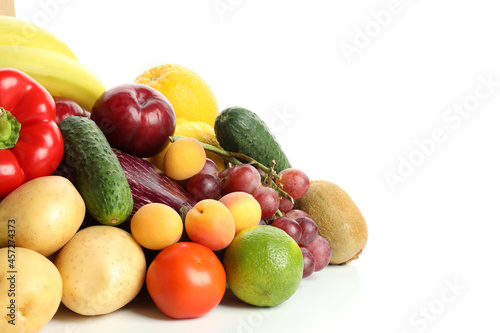 Different vegetables and fruits isolated on white background