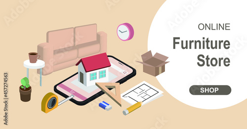 Concept furniture market shopping online delivery at home to the customer
