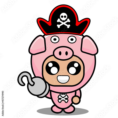 cartoon character vector cute pig one-handed animal mascot costume pirate