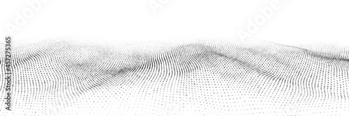 Futuristic technology. Digital cyberspace. Abstract vector wave with moving particles. Big data analytics.