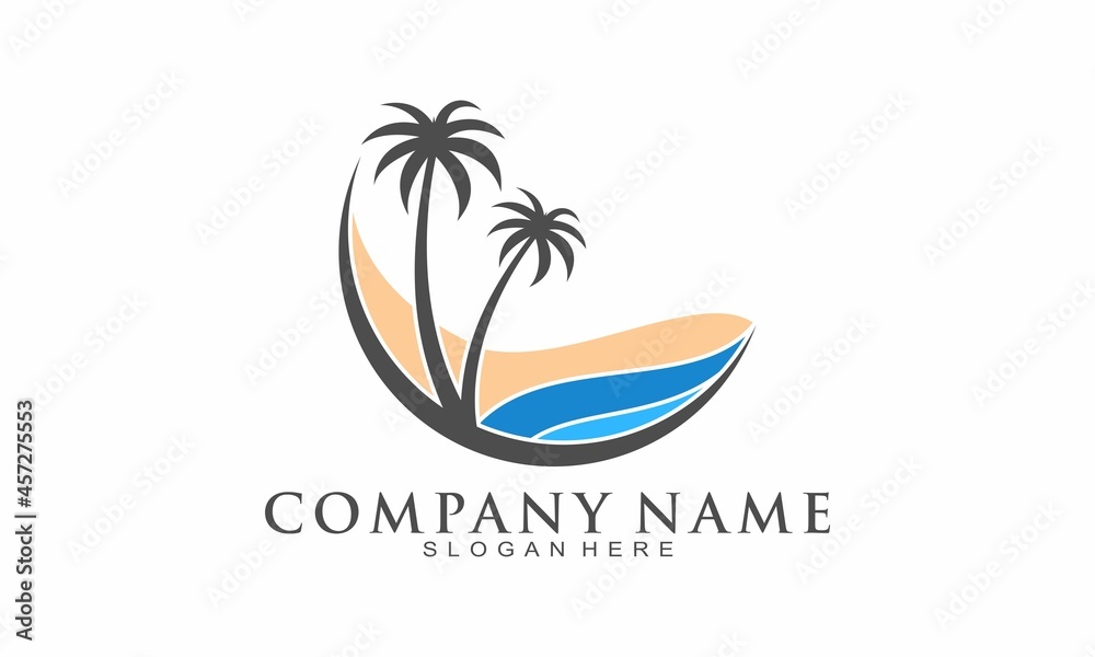 Beach and coconut tree vector logo