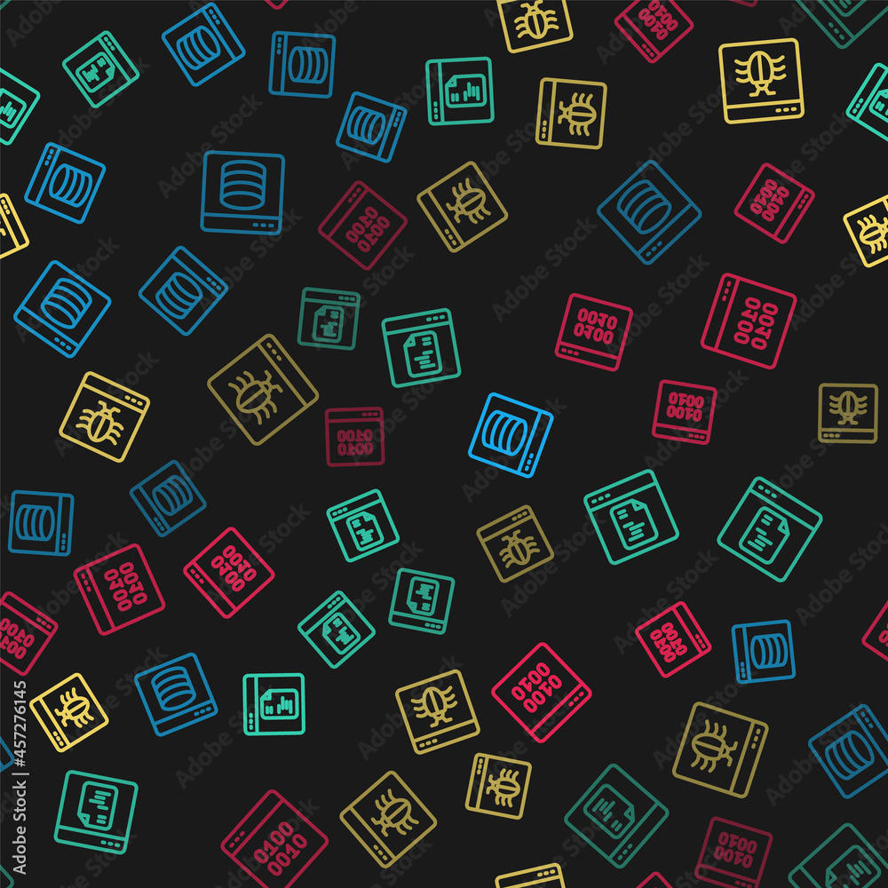 Set line Server, Data, Web Hosting, Software, System bug and Binary code on seamless pattern. Vector Set line Server, Data, Web Hosting, Software, System bug and Binary code on seamless pattern. Vector