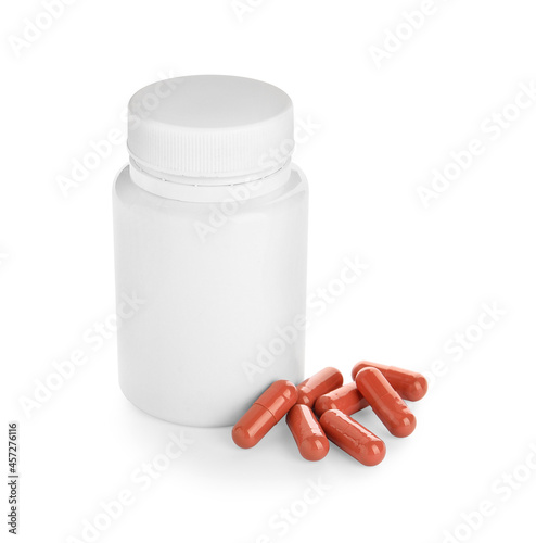 Bottle with pills isolated on white background