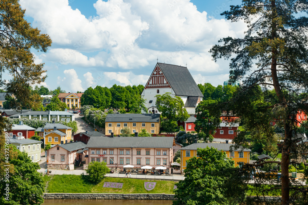 Beautiful panoramic view of Porvoo Cathedral and old town of Porvoo