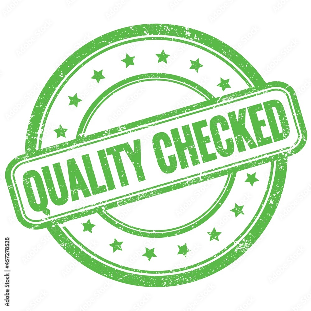 QUALITY CHECKED text on green grungy round rubber stamp.