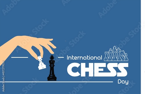 Chess Day. Holiday concept. Template for background, banner, card, poster with text inscription. Vector EPS10 illustration