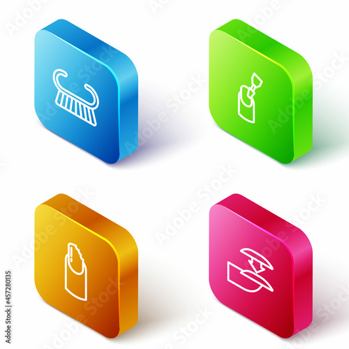 Set Isometric line Pedicure brush or grater, Milling cutter for manicure, Broken nail and False nails icon. Vector