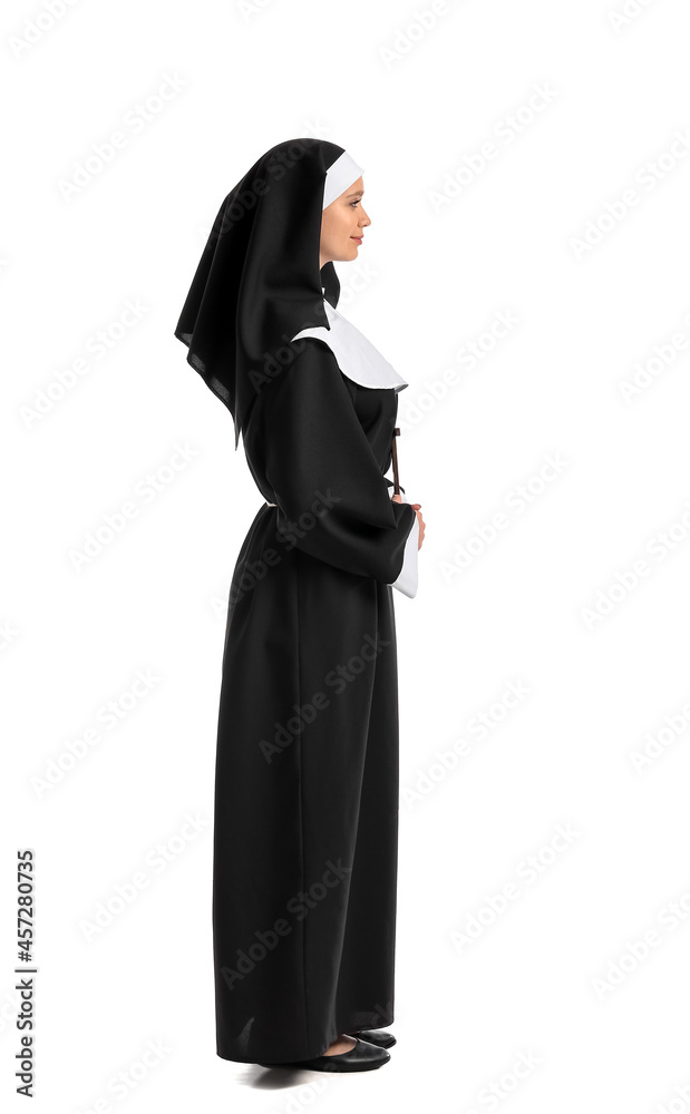 Young nun on white background