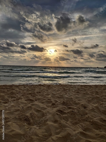 Sea beach at sunset background 