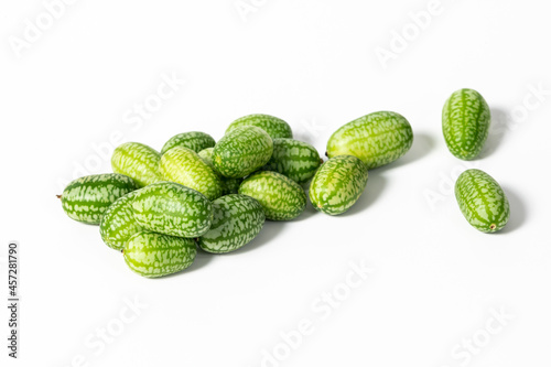 Melothria scabra, Mexican sour cucumber gherkin isolated on white background photo