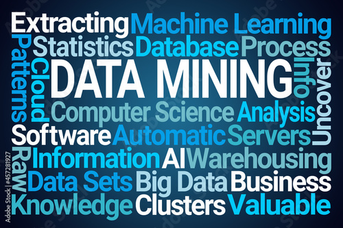 Data Mining Word Cloud on Blue Background photo
