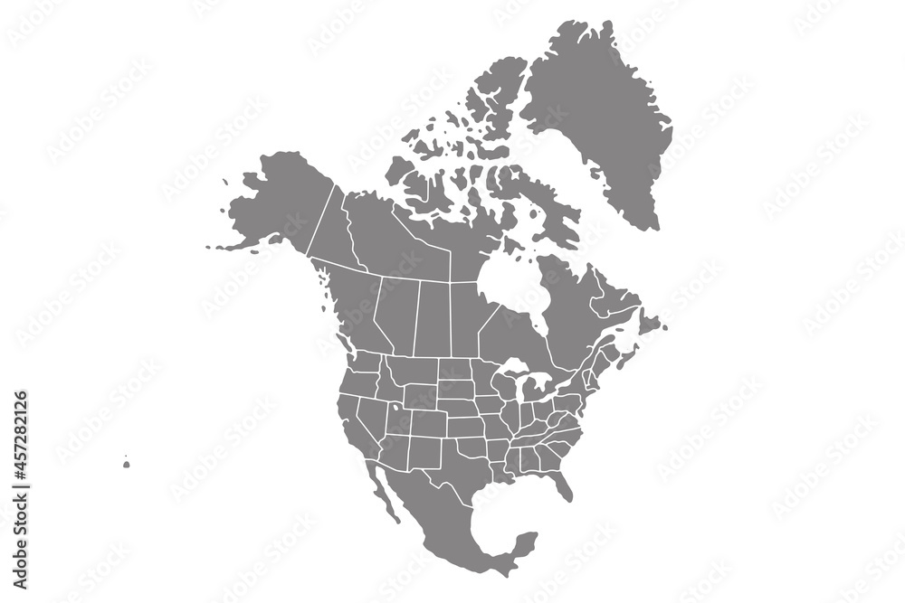 Map of North America, isolated on white background. Vector EPS.10