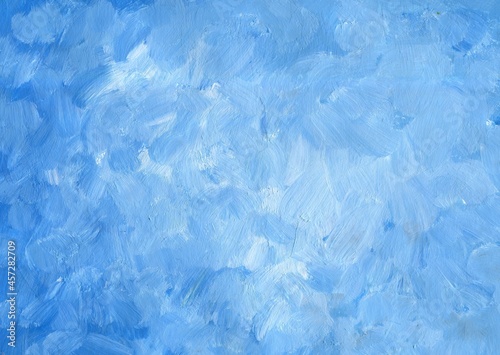 Hand drawing in oil, acrylic. Abstract delicate blue-white textured artistic background. Stains, paint stains.