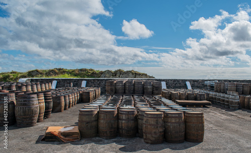 Casks and Barrels in a Whiskey distillery Islay in Scotland coast casks and barrels for Islay Whisky to get aged