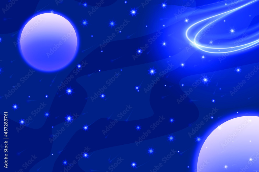 Dark blue space cosmic background with planetary and stars light effect. can use for poster, business banner, flyer, advertisement, brochure, catalog, web, site, website, presentation, book cover