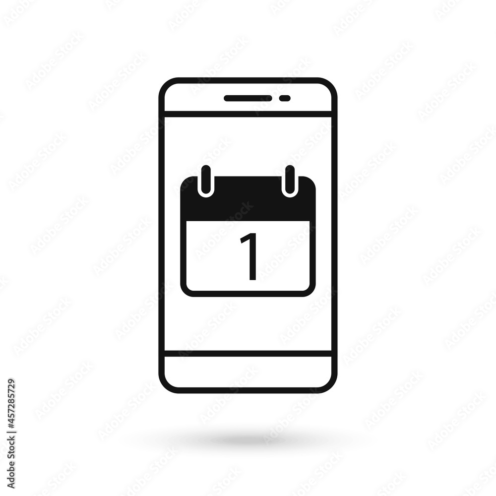 Mobile phone flat design icon with Calendar icon with the date 1 Mobile phone flat design icon with Calendar icon with the date 1