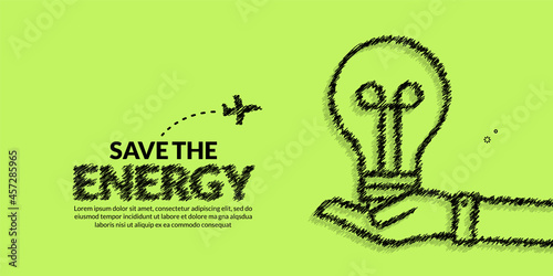 Eco energy saving and save the world social media post template, Hand hold light bulb plant on background