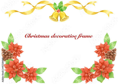 ベルとポインセチアをモチーフにしたクリスマス装飾／Christmas decoration with bell and poinsettia motifs