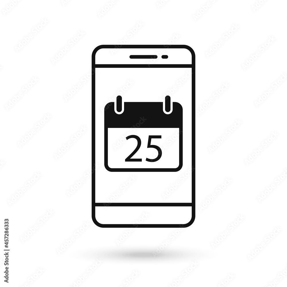 Mobile phone flat design icon with Calendar icon with the date 25 Mobile phone flat design icon with Calendar icon with the date 25