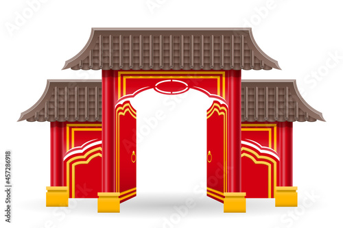 chinese gate to enter a temple or pagoda with columns and a roof vector illustration