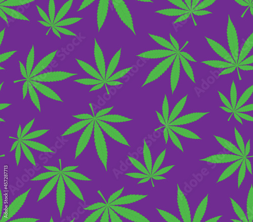 Vector seamless marijuana leaf texture. Purple background.