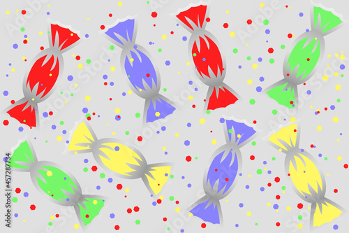 candy in colored wrappers and glitter
