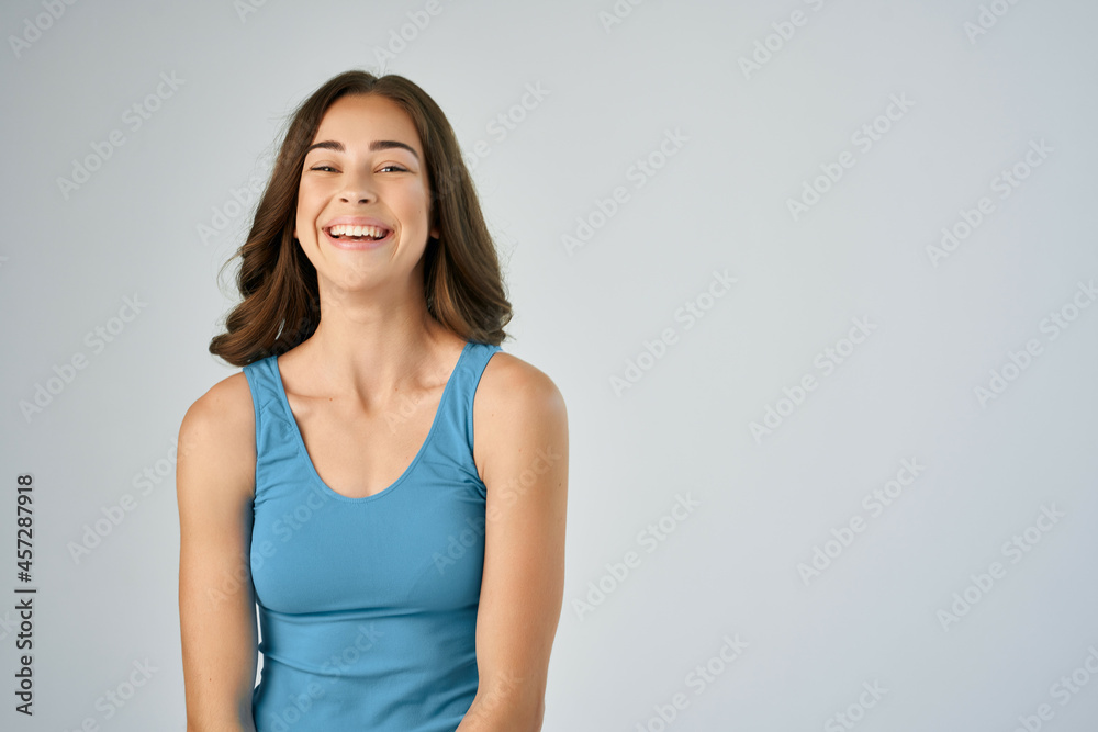 cheerful brunette trendy hairstyle positive fashion modern style cheerful brunette trendy hairstyle positive fashion modern style