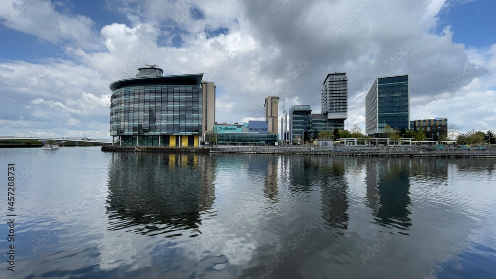 Modern architecture and landmark buildings in Salford Quays. Incredible collection of modern buildings. 