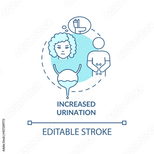 Increased urination blue concept icon. Frequent peeing causes dehydration. Sign of diabetes. Fluid loss abstract idea thin line illustration. Vector isolated outline color drawing. Editable stroke