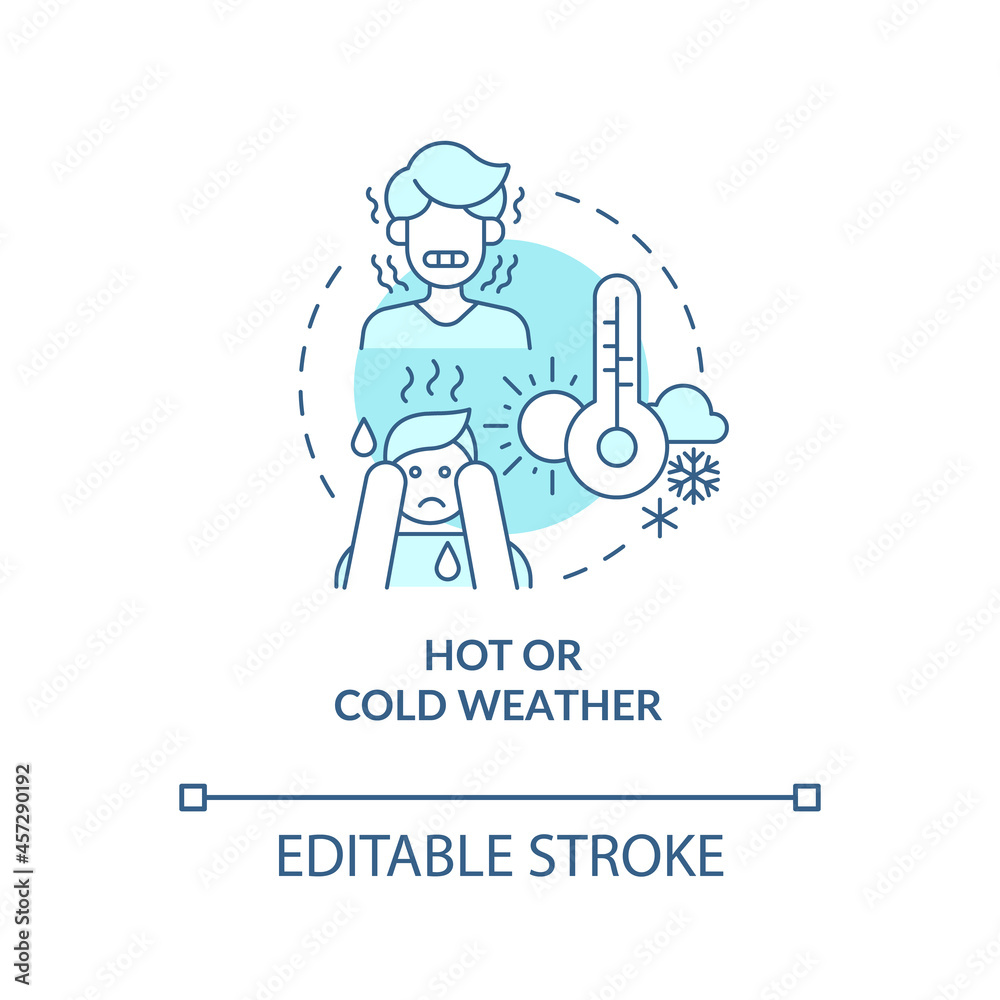 Hot or cold weather blue concept icon. Drink plenty of water. Prevention of moisture loss. Dehydration abstract idea thin line illustration. Vector isolated outline color drawing. Editable stroke