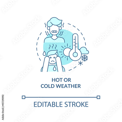 Hot or cold weather blue concept icon. Drink plenty of water. Prevention of moisture loss. Dehydration abstract idea thin line illustration. Vector isolated outline color drawing. Editable stroke
