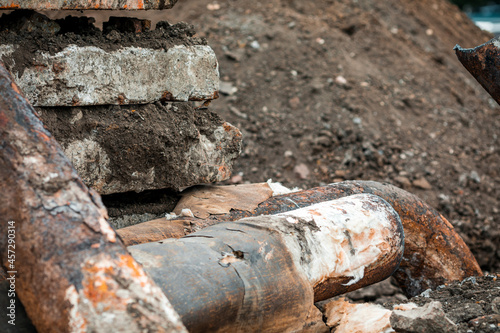 Repair of broken old rusty pipes of the water supply system.