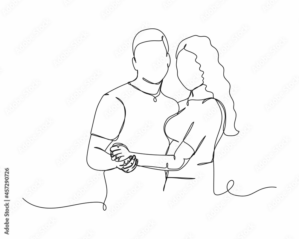 Continuous one line drawing of cute couple woman and man Valentine s ...