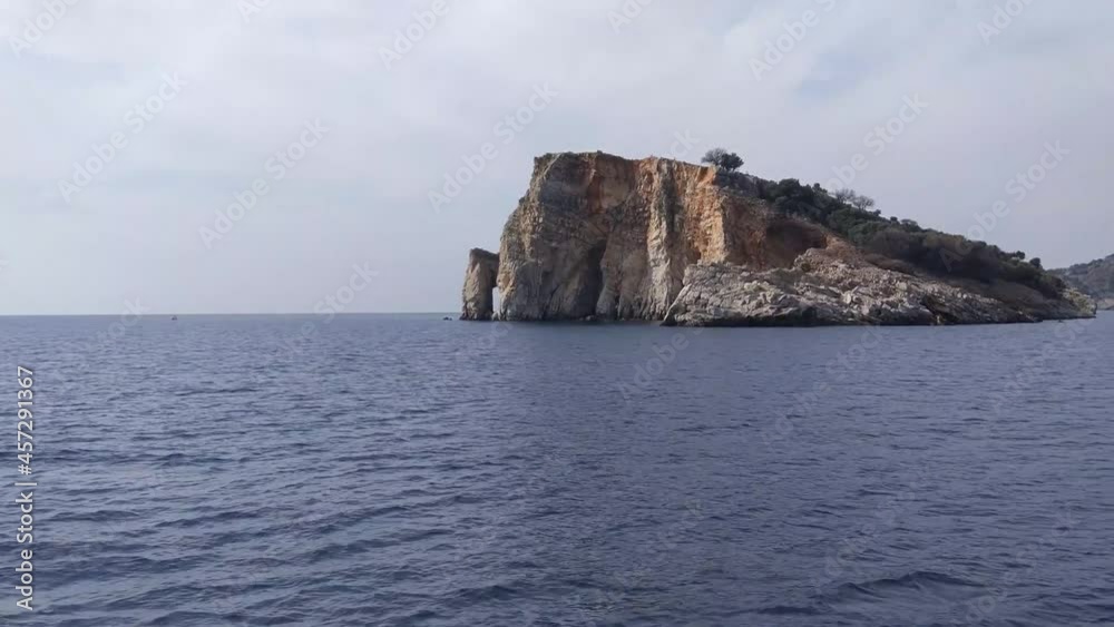 View of the island from the yacht. The boat and the surrounding sea. Beautiful view from the ship View of the island from the yacht. The boat and the surrounding sea. Beautiful view from the ship