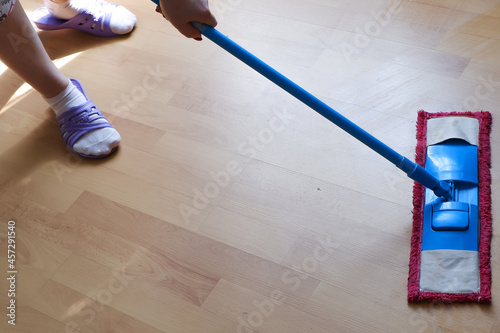 Cleaning of the premises. Mopping floors with a mop