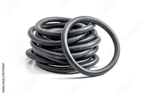 rubber gaskets. plumbing pad. isolated. set of rubber gaskets. O-ring sealing rubber for repairing hydraulic system