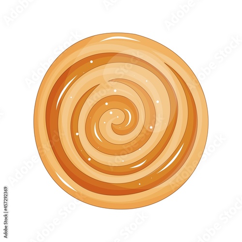 Homemade Swedish cinnamon bun or roll. Kanelbullar with glazed filling. Bakery products in a cartoon style 