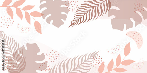 Abstract background of tropical leaves in pastel colors.