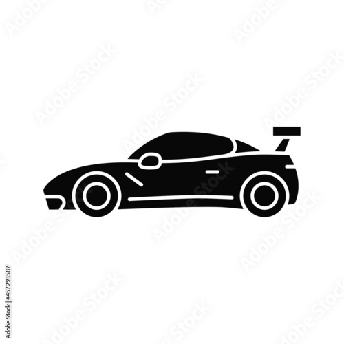 Customized sports car black glyph icon. Designing vehicle for street racing. Upgrading automobile performance. Aftermarket accessories. Silhouette symbol on white space. Vector isolated illustration © bsd studio