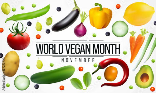 World Vegan month is observed every year in November, To promote the joy, compassion and life-enhancing possibilities of vegetarianism. Vector illustration