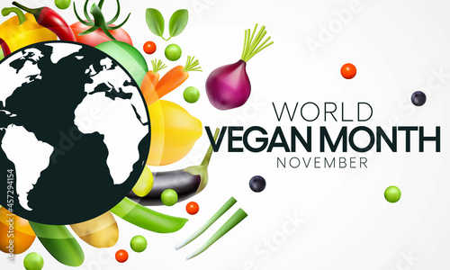 World Vegan month is observed every year in November, To promote the joy, compassion and life-enhancing possibilities of vegetarianism. Vector illustration
