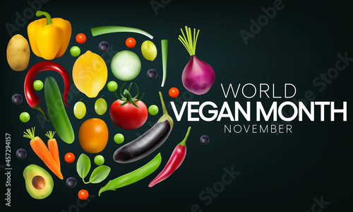 World Vegan month is observed every year in November, To promote the joy, compassion and life-enhancing possibilities of vegetarianism. Vector illustration