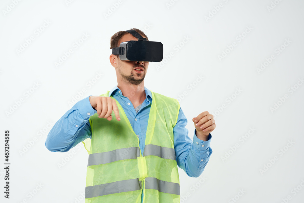 worker male engineer virtual reality glasses professional construction worker male engineer virtual reality glasses professional construction